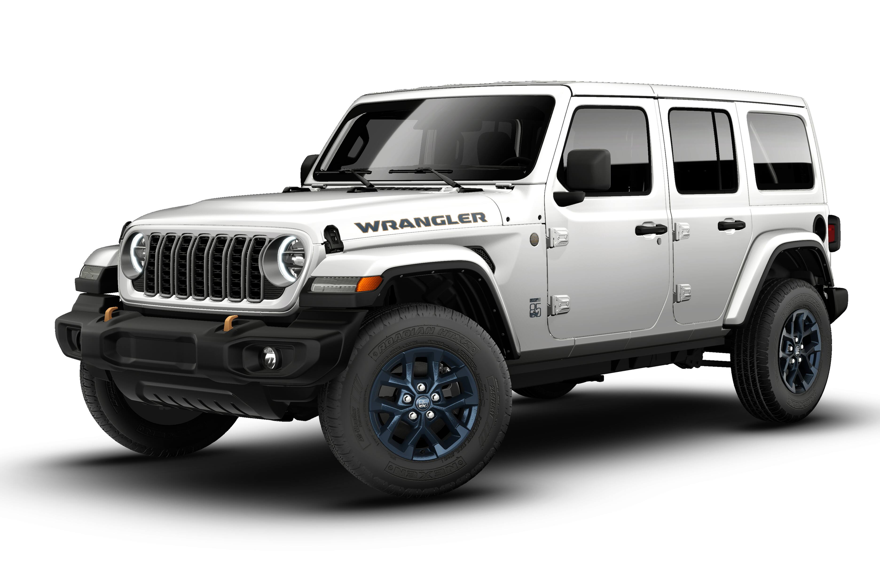 2026 Jeep Wrangler WRANGLER 4-DOOR 85TH ANNIVERSARY EDITION in Bright White Clear-Coat Exterior Paint — front three-quarter view