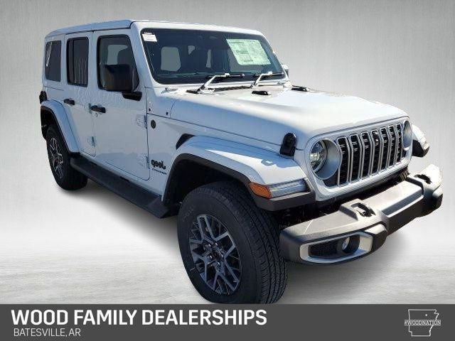 2026 Jeep Wrangler WRANGLER 4-DOOR SAHARA in Bright White Clear-Coat Exterior Paint — front three-quarter view