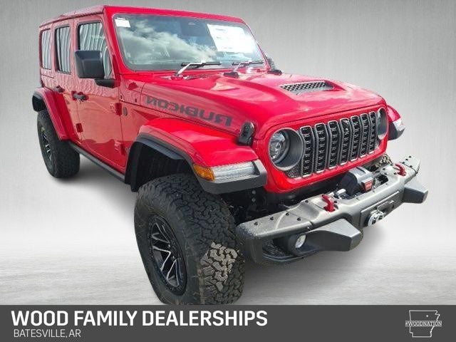 2026 Jeep Wrangler WRANGLER 4-DOOR RUBICON X in Firecracker Red Clear-Coat Exterior Paint — front three-quarter view