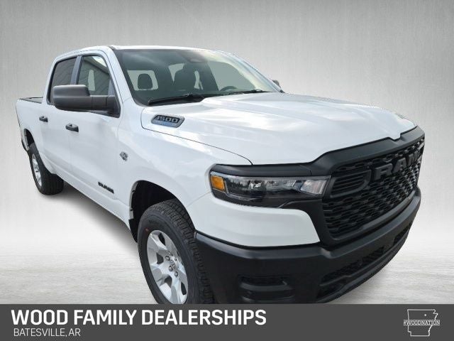 2026 RAM Ram 1500 RAM 1500 TRADESMAN CREW CAB 4X4 5'7' BOX in Bright White Clear-Coat Exterior Paint — front three-quarter view